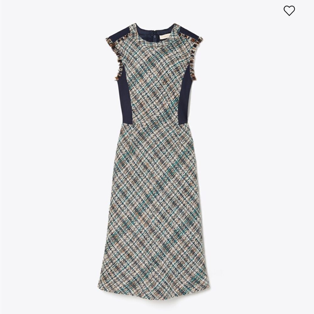 Tory Burch Gray and Black Sheath Midi Tweed Pencil Dress
